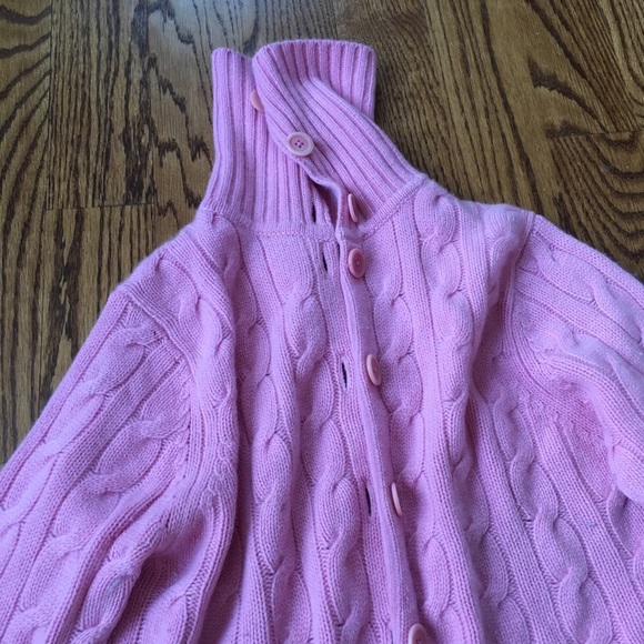 LXRI Pink Cable Knit Cashmere Cardigan Petite Medium - Picture 2 of 7